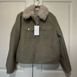 Zara Khaki Jacket with Faux Fur Collar